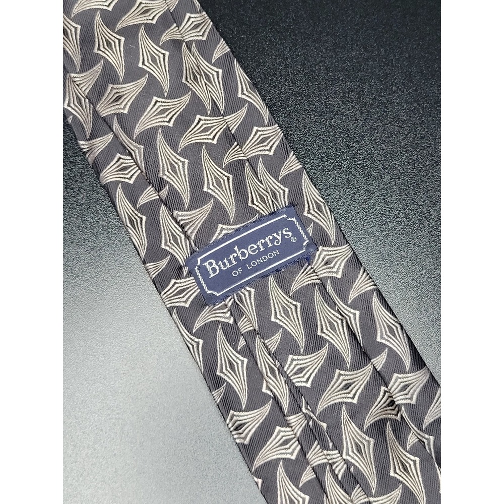 Vintage Burberrys of London Necktie Gray Silver Silk Hand Sewn USA